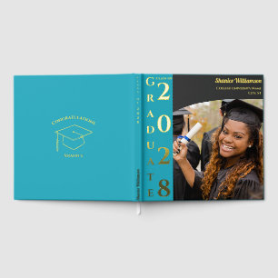 Turquoise Modern Photo Graduation Party Gold Guest Book