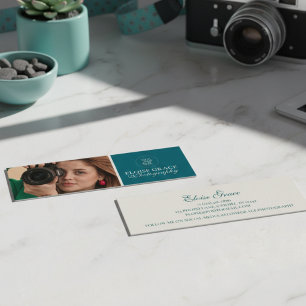 Turquoise Modern Photo Photographer Mini Business Card