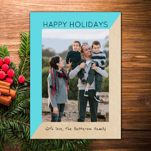 Turquoise Modern Slant Holiday Photo Flat Card