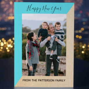 Turquoise Modern Slant New Year's Photo Flat Card