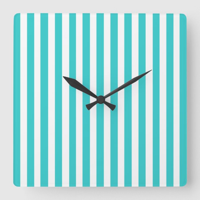 Turquoise Modern Stripes Square Wall Clock (Front)