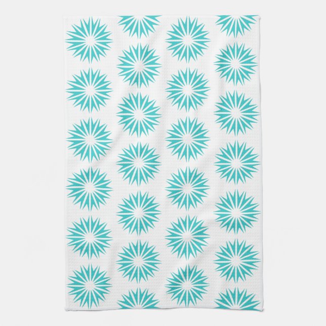 Turquoise Modern Sunbursts Tea Towel (Vertical)