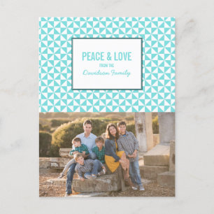 Turquoise Modern Triangles Holiday Photo Postcard