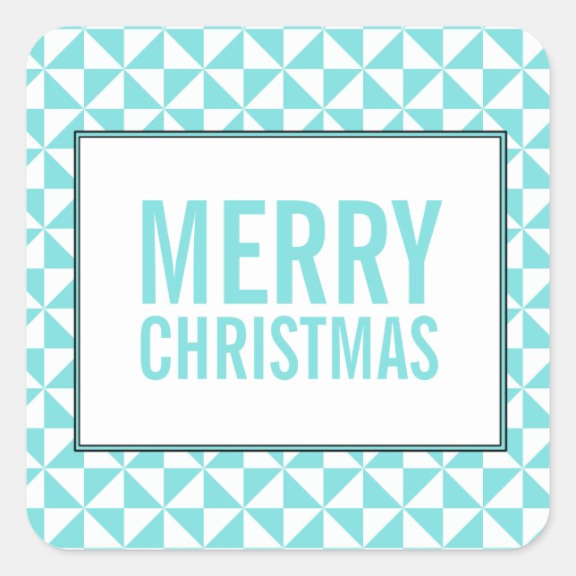 Turquoise Modern Triangles Holiday Stickers (Front)