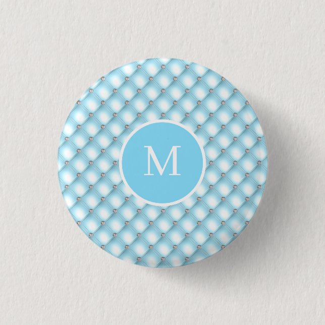 Turquoise Monogram Glitter Bling Pretty 3 Cm Round Badge (Front)