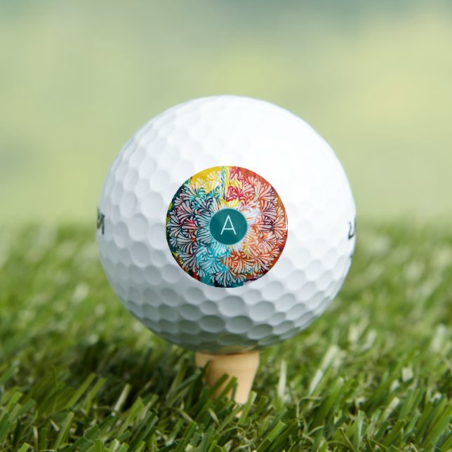 Turquoise Monogram Initial Mandala Abstract Art Golf Balls (Insitu Tee)