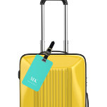 Turquoise monogram initials luggage tag<br><div class="desc">A turquoise coloured background. Personalise and add your monogram letters and full name on the front. Your contact information on the back.</div>