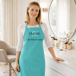 Turquoise monogram name business  apron<br><div class="desc">Turquoise coloured background. Personalise and add your first name,  monogram initials and full name.  Use your back space key to delete if you want the apron without your full name.</div>