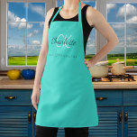 Turquoise monogram name business  apron<br><div class="desc">Turquoise coloured background. Personalise and add your first name,  monogram initials and full name.  Use your back space key to delete if you want the apron without your full name.</div>