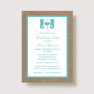 Turquoise Monogram Seahorse Beach Bachelorette Invitation