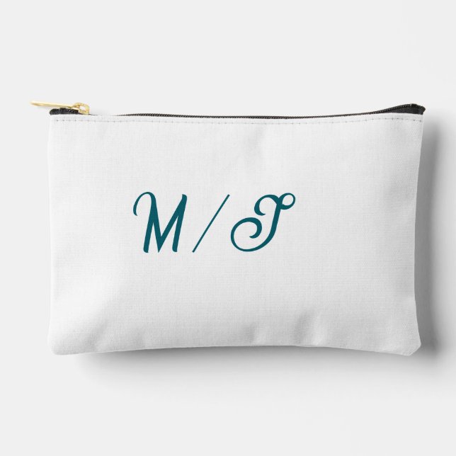 Turquoise monogram wedding couple name simple styl accessory pouch (Front)