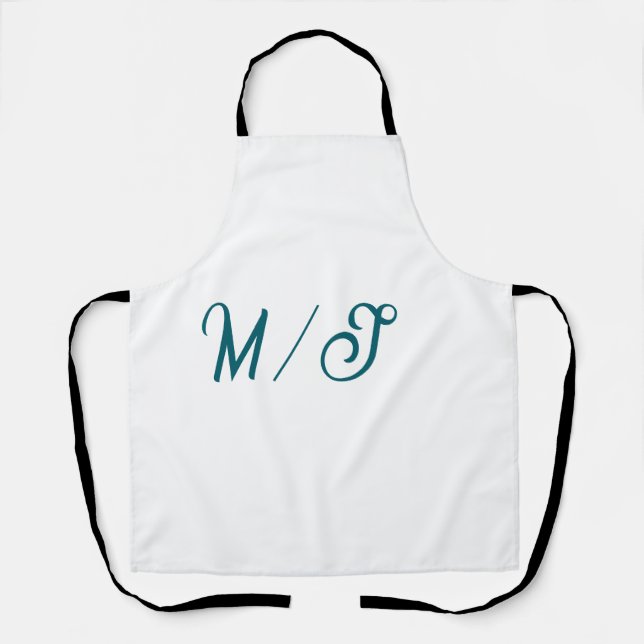 Turquoise monogram wedding couple name simple styl apron (Front)
