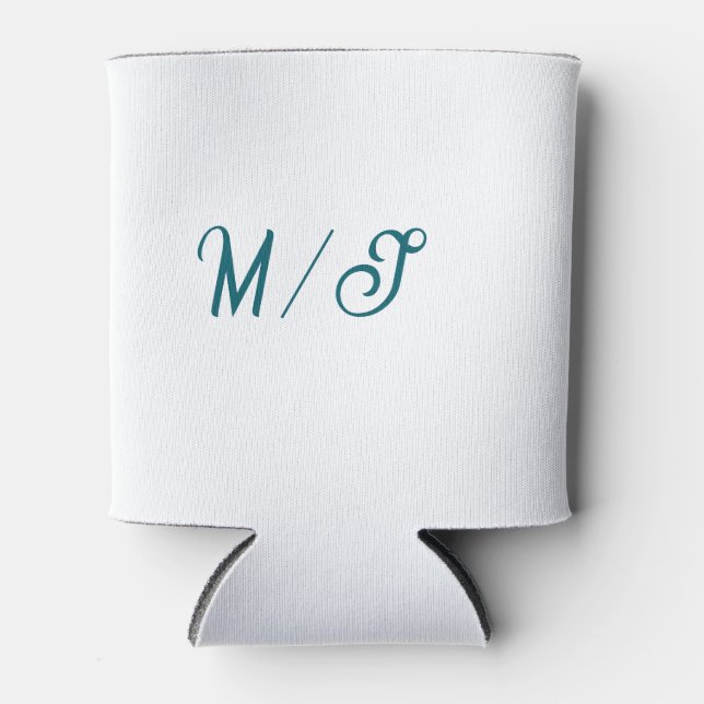 Turquoise monogram wedding couple name simple styl can cooler (Front)