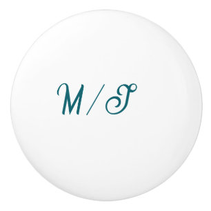 Turquoise monogram wedding couple name simple styl ceramic knob