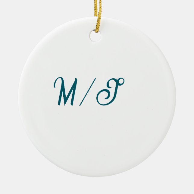 Turquoise monogram wedding couple name simple styl ceramic ornament (Front)