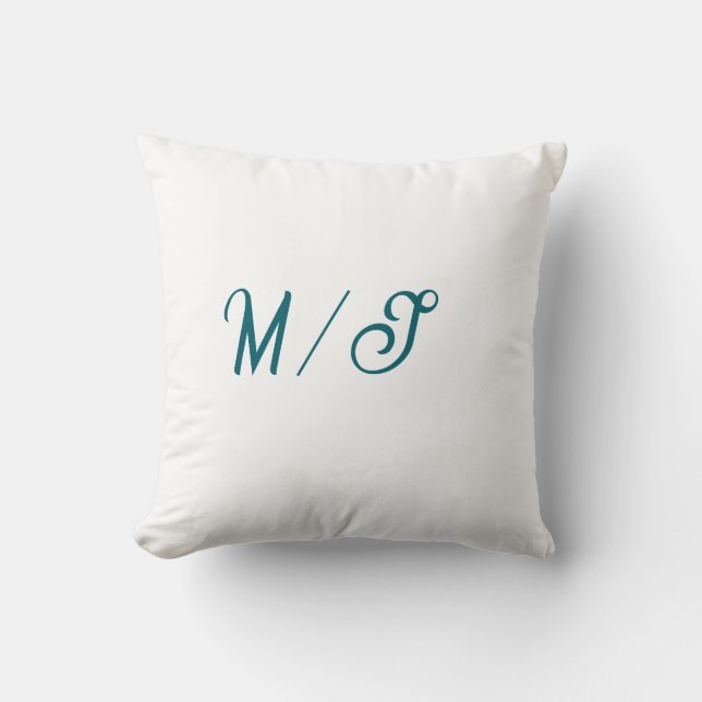 Turquoise monogram wedding couple name simple styl cushion (Front)