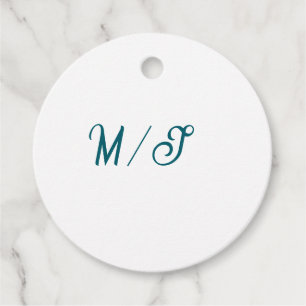 Turquoise monogram wedding couple name simple styl favour tags