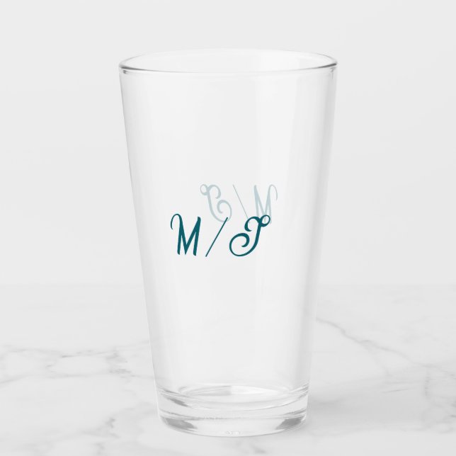 Turquoise monogram wedding couple name simple styl glass (Front)