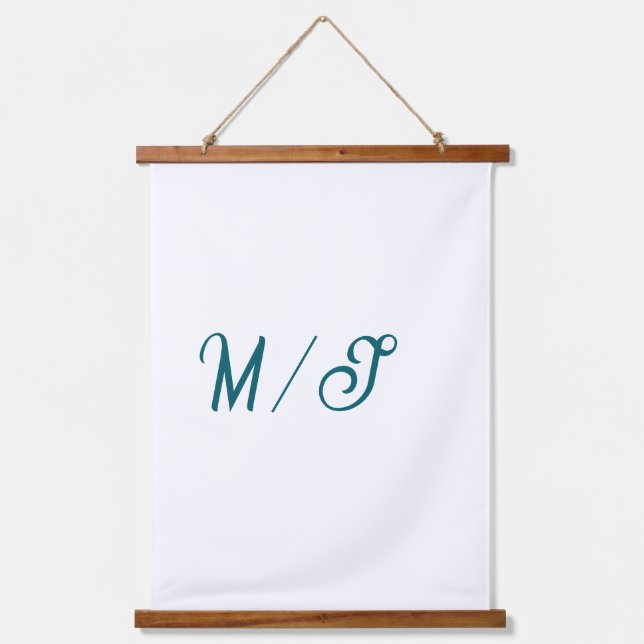 Turquoise monogram wedding couple name simple styl hanging tapestry (Front)