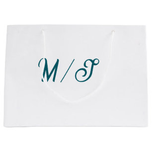 Turquoise monogram wedding couple name simple styl large gift bag