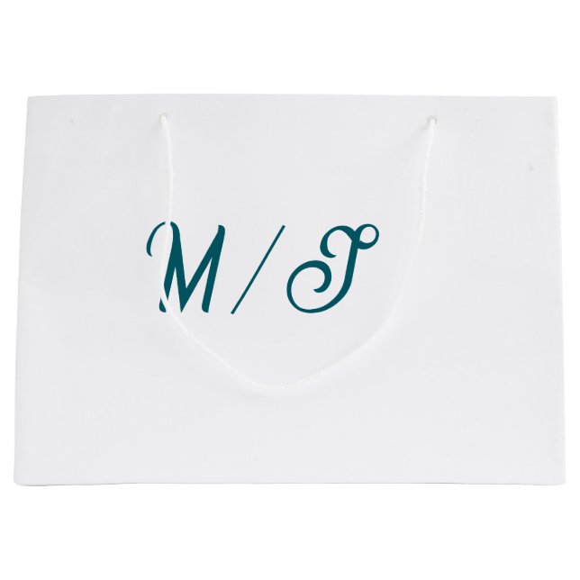 Turquoise monogram wedding couple name simple styl large gift bag (Front)