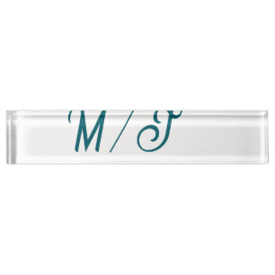 Turquoise monogram wedding couple name simple styl nameplate