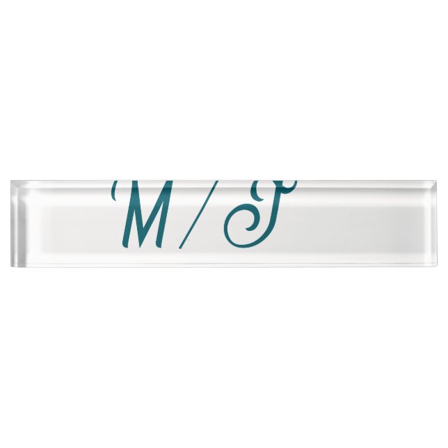 Turquoise monogram wedding couple name simple styl nameplate (Front)