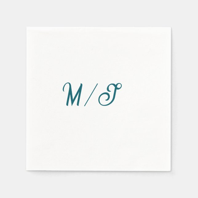 Turquoise monogram wedding couple name simple styl napkin (Front)