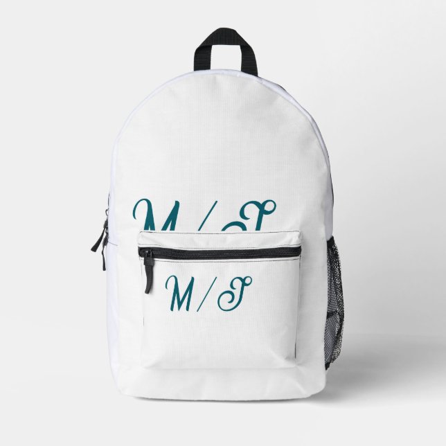 Turquoise monogram wedding couple name simple styl printed backpack (Front)
