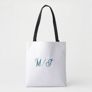 Turquoise monogram wedding couple name simple styl tote bag