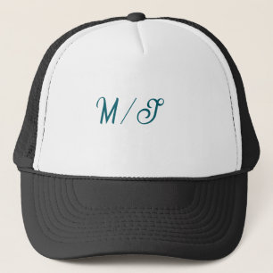 Turquoise monogram wedding couple name simple styl trucker hat