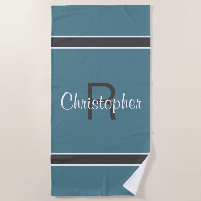 Turquoise Monogrammed Name Initial Beach Lover's Towel (Front)