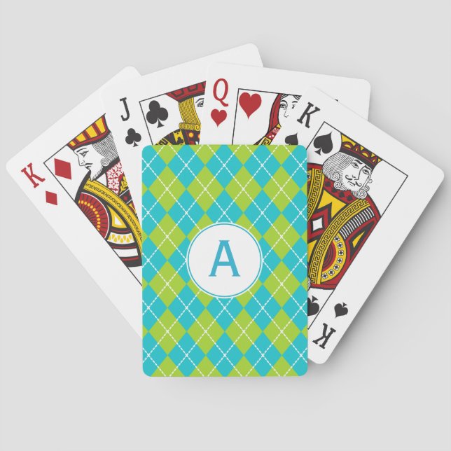Turquoise Monogrammed Playing Cards (Back)