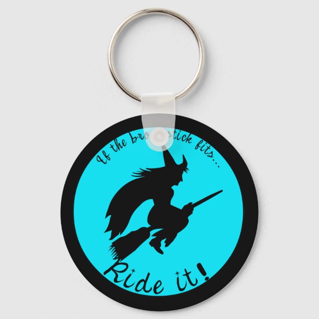 Turquoise Moon Witch Halloween Funny Keychain (Front)