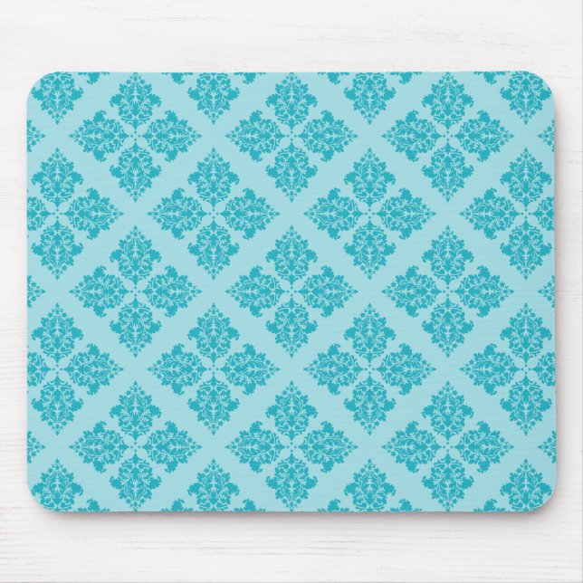 Turquoise Moroccan Damask Mouse Pad (Front)