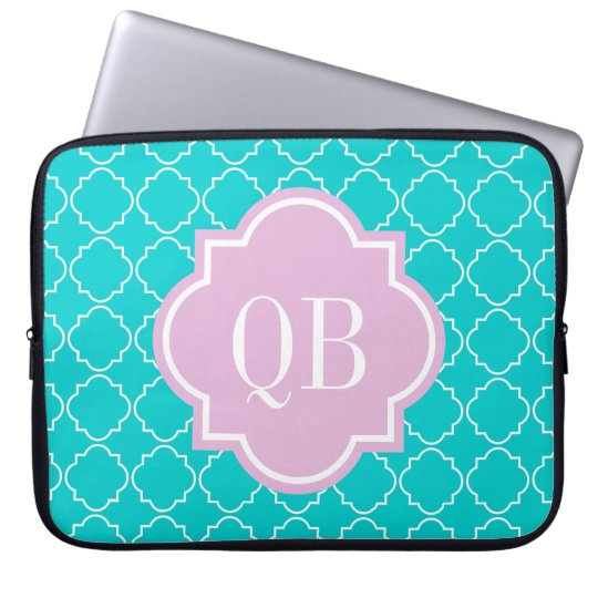 Turquoise moroccan lattice monogram laptop sleeve