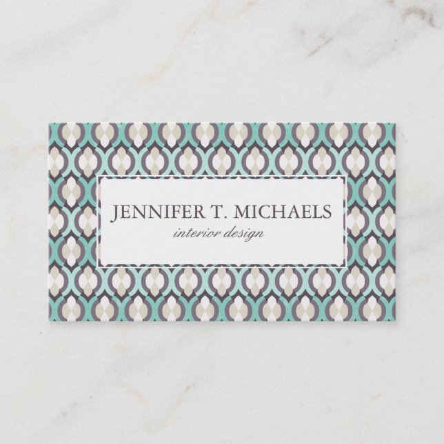 Turquoise Moroccan Pattern Business Card (Front)