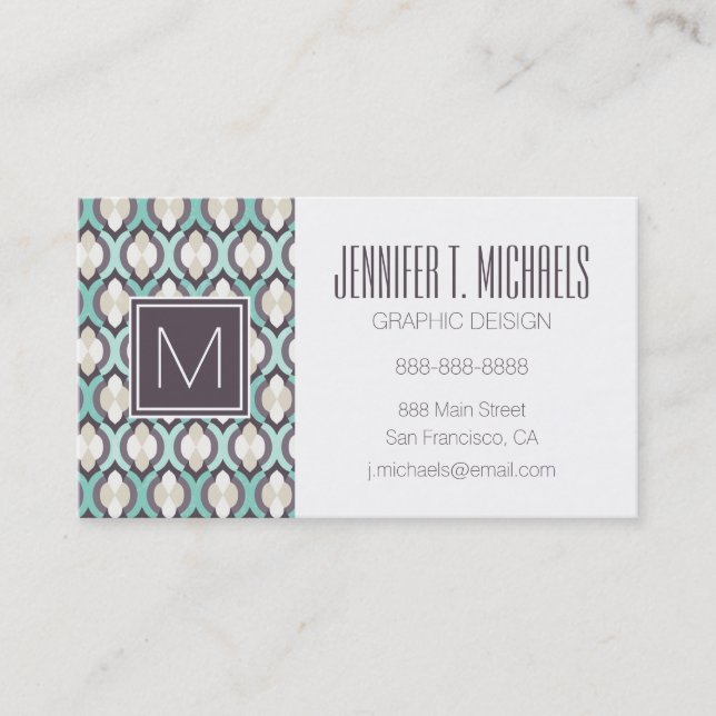 Turquoise Moroccan Pattern Business Card (Front)