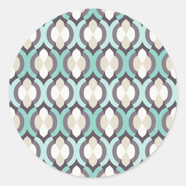 Turquoise Moroccan Pattern Classic Round Sticker (Front)
