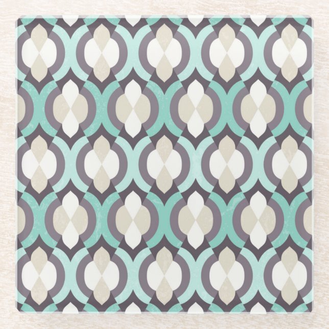 Turquoise Moroccan Pattern Glass Coaster (Front)