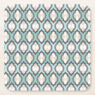 Turquoise Moroccan Pattern Square Paper Coaster