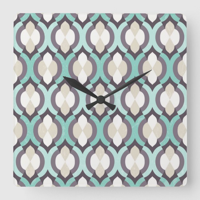Turquoise Moroccan Pattern Square Wall Clock (Front)