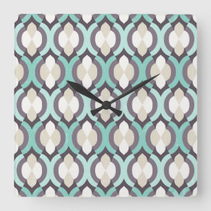 Turquoise Moroccan Pattern Square Wall Clock