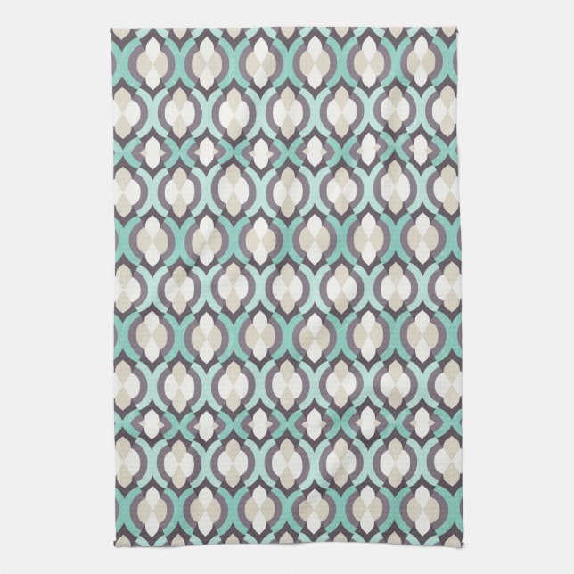 Turquoise Moroccan Pattern Tea Towel (Vertical)