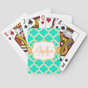 Turquoise Moroccan Quatrefoil Playing Cards