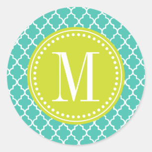 Turquoise Moroccan Tiles Lattice Personalised Classic Round Sticker