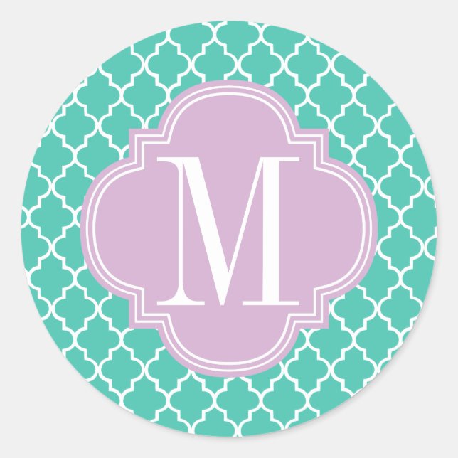 Turquoise Moroccan Tiles Lattice Personalised Classic Round Sticker (Front)