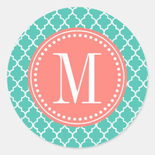 Turquoise Moroccan Tiles Lattice Personalised Classic Round Sticker