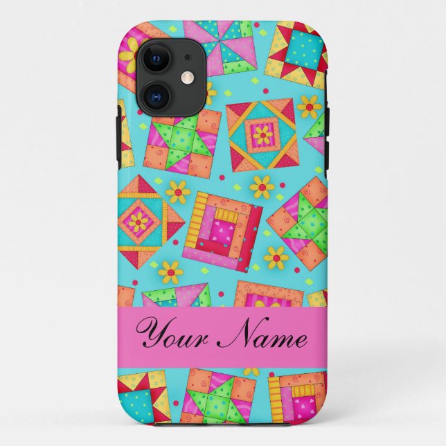 Turquoise Multi-colour Quilt Patchwork Blocks Case-Mate iPhone Case (Back)