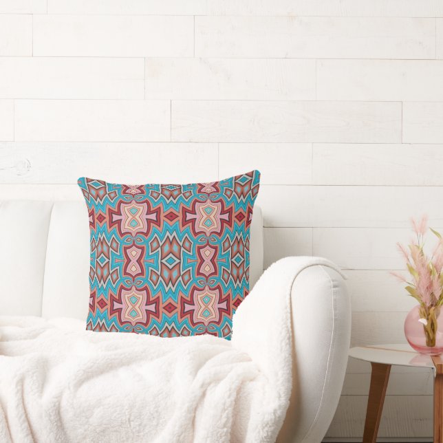Turquoise Multi Tribal Inspired Shapes Cushion (Couch)